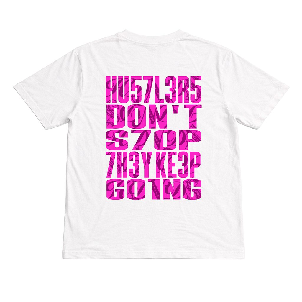 T-shirt Classic Chaser rose premium HDD Paris, oversize de dos, hustlers don't stop they keep going